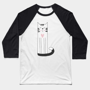 Cute Cat Scandinavian - National Cat Day Baseball T-Shirt